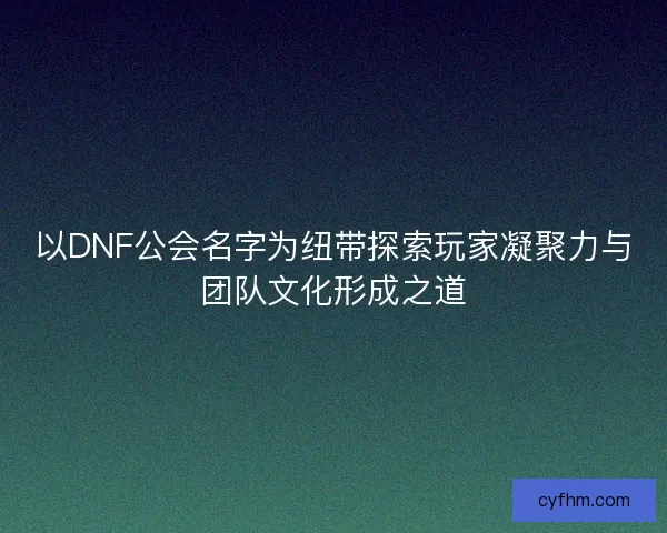 以DNF公会名字为纽带探索玩家凝聚力与团队文化形成之道
